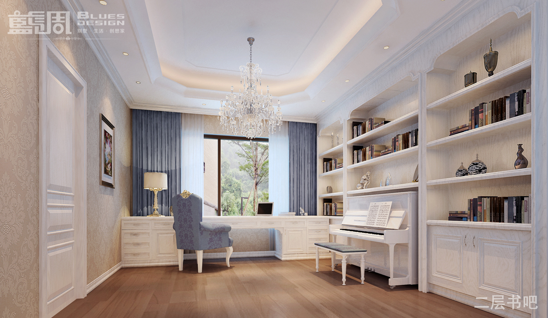燕晗山居別墅裝修設計-二層書吧